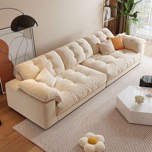Ensemble de canapé nuage de style crème italien tissu modulaire convertible confortable avec coussins en peluche pour villa appartement salon - Product Image 2