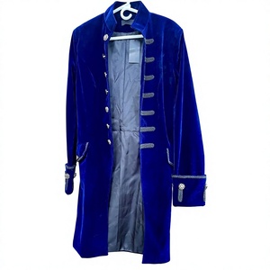 Men Blue Velvet Long Coat 18th Century Colonial <b>Goth</b> Steampunk Victorian Frock Halloween Costume Jacket - Product Image 1