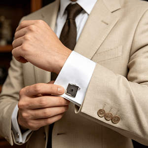 Stylish Square Enamel Grey and Silver Plated <b>Cufflink</b> and Studs Sets <b>for</b> French <b>Shirt</b> - Product Image 5