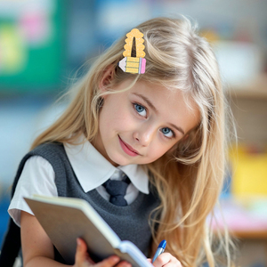 Lot de <span class=keywords><strong>2</strong></span> pinces à cheveux tendance à paillettes épaisses, style crayon, à clipser, à bord ondulé, pour filles, accessoires pour l'école et l'uniforme scolaire - Product Image 5