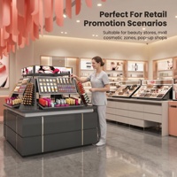 Meuble de présentation cosmétique durable en MDF et métal avec surface résistante aux rayures et éclairage LED pour usage commercial de luxe