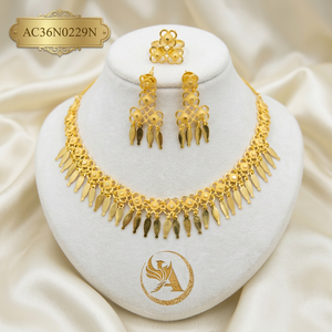 Elegant Classic 24K Gold Plated Floral Necklace Set for Women African <b>Bridal</b> Jewelry Set with Earrings - Product Image 1
