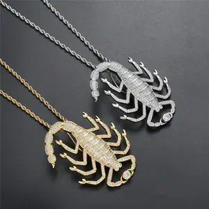 New Fashion 18k Gold Plated Micro Pave Bling AAA Cubic Zircon Hiphop Scorpion Pendant Necklace