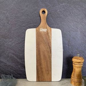 Planche à découper carrée en marbre et bois d'acacia avec poignée - Planche de service élégante et durable pour fromage et steak - Product Image 2