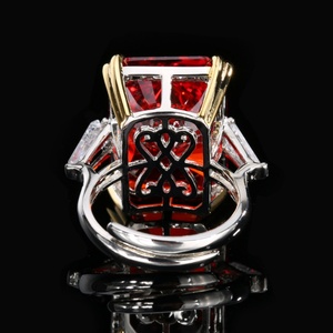 High <b>End</b> Jewelry Eco-friendly Copper 15*20MM Square Radiant Cut Cubic Zirconia Adjustable Band Ring for Women - Product Image 6