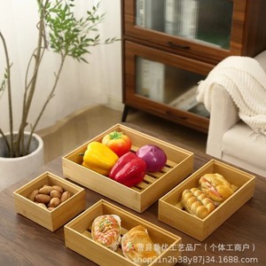 Boîtes de rangement en bambou, organiseur de bureau en bois pour le stockage des légumes et des aliments dans la cuisine, avec couvercles, lot de quatre tailles - Product Image 1