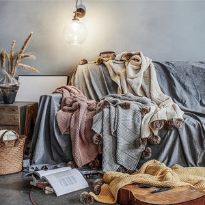 Mfe ソフト ラグジュアリー 大人 ベビー ウェイト ウィンター シェルパ シェニール チャンキー ニット スロー クロシェ ポンポン タッセル ブランケット ホームデコレーション - Product Image 4