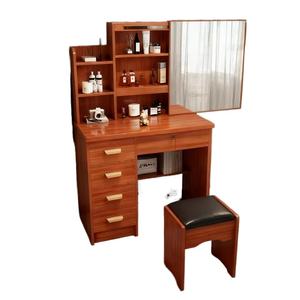 Table de maquillage moderne pour chambre d'hôtel, salle de bain, femmes, en MDF, avec éclairage, rangement, petite coiffeuse rose, organisateur, miroir - Product Image 1