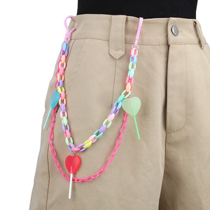 Chaîne de taille en plastique double couche motif cœur de pêche pour pantalon, accessoire de mode hip-hop style streetwear - Product Image 2