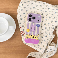Glückliche Cartoon-Katze IMD Ringhalter-Handyhülle für iPhone 17 16 15 Pro Max mit elastischem Halter, bedrucktem Teleskopständer und Perlenrückseite
