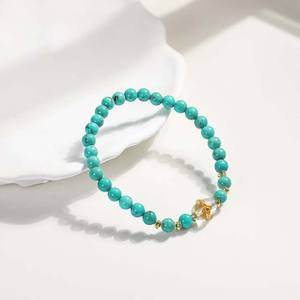 LONGFENG Unisex High-End 18K <b>Gold</b> <b>Plated</b> S925 Silver Chain Link Bracelet Genuine Natural Turquoise Beads Fashionable <b>Bangles</b> - Product Image 2