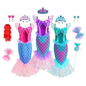 Disfraz de Ariel para Niñas, Estilo Nuevo, Vestido de Sirena con Mangas de Volantes, para Halloween, Disfraz de Fantasía - Product Image 5