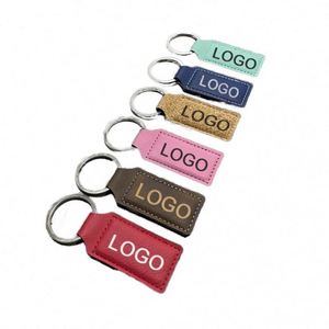 Luxury Rectangle Circle & Oval Shape Keychains Laserable Leatherette PU Leather Keyring Fashionable Metal Engraving Keychains - Product Image 1