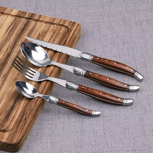 Clásico <span class=keywords><strong>Laguiole</strong></span> 6 uds cuchillos para carne Metal Acero inoxidable juego de cuchillos para carne y tenedor cubiertos mango de madera para restaurante con caja - Product Image 2