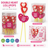 Groothandel Dubbele Hartvormige Lollipop Snoep Zoete Fruitige Harde Lollipop Valentijnsdag Liefdesthema Snoep voor Bruiloft Feest Cadeau