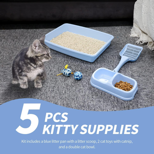 Pawise All-in-One <span class=keywords><strong>Kitty</strong></span> startet Kit thấp nhập cảnh nhỏ Mèo Hộp rác với scooper và thức ăn đôi uống Bát catnip Chuột Bóng đồ chơi - Product Image 3