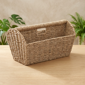 Handwoven Jute Magazine <b>Basket</b> with Handle Eco Friendly Storage Organizer for Living Room Office or Bedroom Decor - Product Image 1