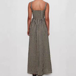 Vestido midi sin mangas a cuadros para mujer, con cuello cuadrado, espalda descubierta, plisado y corte en A, ideal para vacaciones de verano. - Product Image 4