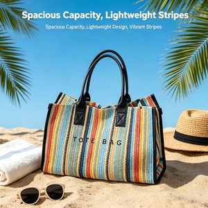 Nuova Borsa a Tracolla Intrecciata con Lettere a Righe Arcobaleno, Versatile e Capiente, per Vacanze e Pendolarismo - Product Image 1
