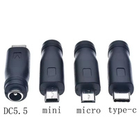 Adaptador de Corriente USB C de 5.5*2.1mm a Tipo-C Micro Mini USB de 5 Pines, Conector Macho-Hembra para Carga de 5V 3A