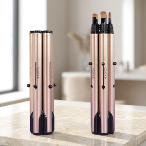 CLICKA Kit de Brochas de Maquillaje Portátil con 5 Ranuras, Color Dorado, con Tapa Automática, Sin Necesidad de Bolsa para Brochas, Ideal para Viajes y Fácil Almacenamiento - Product Image 1