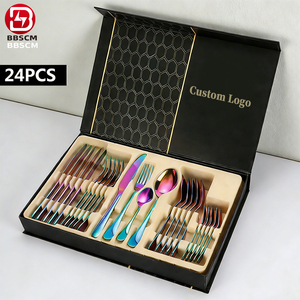 24 Pcs Luxury Stainless Steel <b>Spoon</b> <b>Fork</b> <b>Set</b> High Quality Modern Nordic Style Wedding Flatware with Mirror Polish - Product Image 1