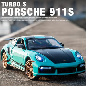 Modellini in lega di 1:32 traforata <span class=keywords><strong>Porche</strong></span> 911 <span class=keywords><strong>turbo</strong></span> con suono e luce porte Pullback aperte in metallo modello di auto collezione regalo giocattolo - Product Image 5
