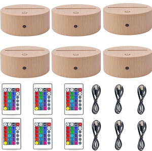 Base de Luz Nocturna de Madera <span class=keywords><strong>con</strong></span> Ilusión de 16 Colores, Funciona <span class=keywords><strong>con</strong></span> Batería o USB, <span class=keywords><strong>con</strong></span> Control Remoto, Lámpara LED 3D, Bases para Acrílico - Product Image 1