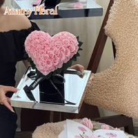AM-PF148 Boîte en acrylique de luxe Idée cadeau pour la fête des mères Roses éternelles conservées Grande rose en forme de cœur Rose éternelle carrée Saint-Valentin
