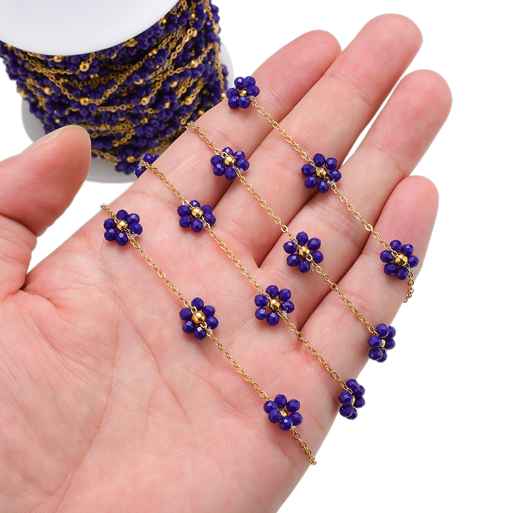 DIY Necklaces Bracelet Supplies Jewelry Making Crafts Wholesale 1 Meter Stainless Steel Pearl Braided Flowers Flat Chains