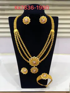 Xuping Jewelry Dubai Luxury Custom Full Diamonds Free Shipping Free Sample 24k Gold Plated Bridal Wedding Jewelry Set