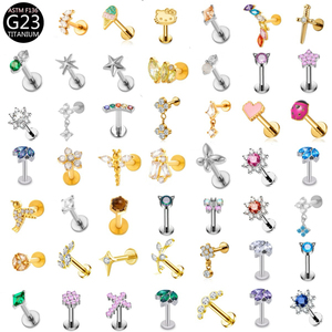 OEM 16G G23 Titanium Zirkoon Bruiloft Oorbellen Oorbeugel Body <span class=keywords><strong>Piercing</strong></span> Sieraden Platte Achterkant Trendy Labret - Product Image 1
