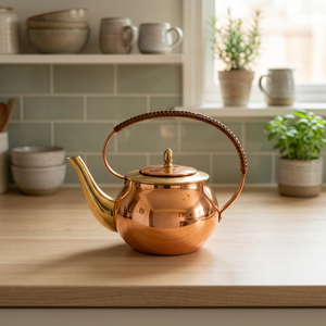 Vintage Copper Tea Kettle With <b>Lid</b> And Handle Metal Water <b>Pot</b> For Tea Serving - Product Image 5