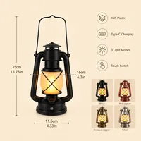 Lanterne LED rechargeable effet flamme, style vintage, lampe de camping portable en ABS, rechargeable par USB pour la randonnée
