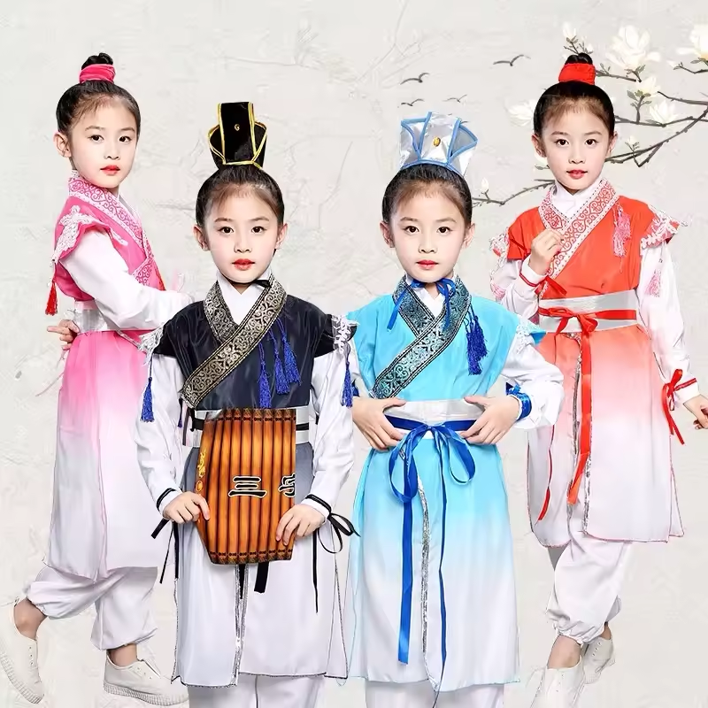 Costume traditionnel chinois Performance de maternelle à trois caractères pour enfants Costume pour enfants anciens