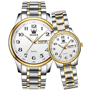 Relógio de pulso para casais com pulseira de aço inoxidável, relógio de pulso de quartzo 5567 com ponteiros luminosos e data automática, popularmente popular