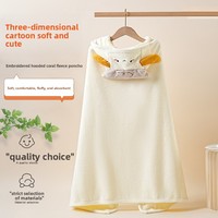 Serviette de Bain à Capuche pour Bébé en Polaire Corail Brodé, Grande Taille, Épaisse, Très Absorbante, Douce et Confortable, Motif Uni, Vente en Gros
