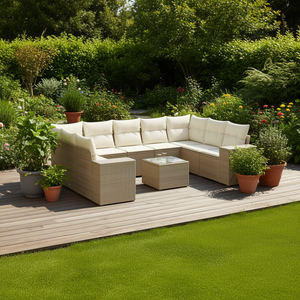 Conjunto de Sofá de Jardín de Ratán Beige con Estructura de Acero, 6 Plazas, Muebles de Exterior de Diseño Contemporáneo - Product Image 2