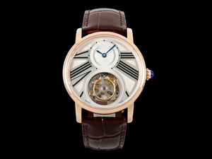 นาฬิกาจักรกลอัตโนมัติที่ทันสมัยและหรูหรา หน้าปัดสลักลาย สายหนังจระเข้สีน้ำตาลด้าน ทูร์บิญองแบบลอยตัว - Product Image 1