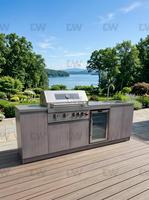 Cuisine BBQ Modulaire à Gaz Extérieure avec Réfrigérateur Intégré - Unité de Cuisson Multifonctionnelle en Acier Inoxydable à Hauteur Réglable pour Jardin