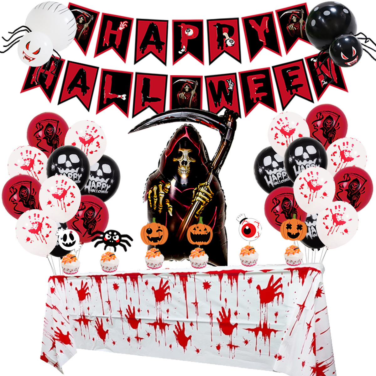 Juego de 2 banderas de cola de pez negras y rojas de Halloween
