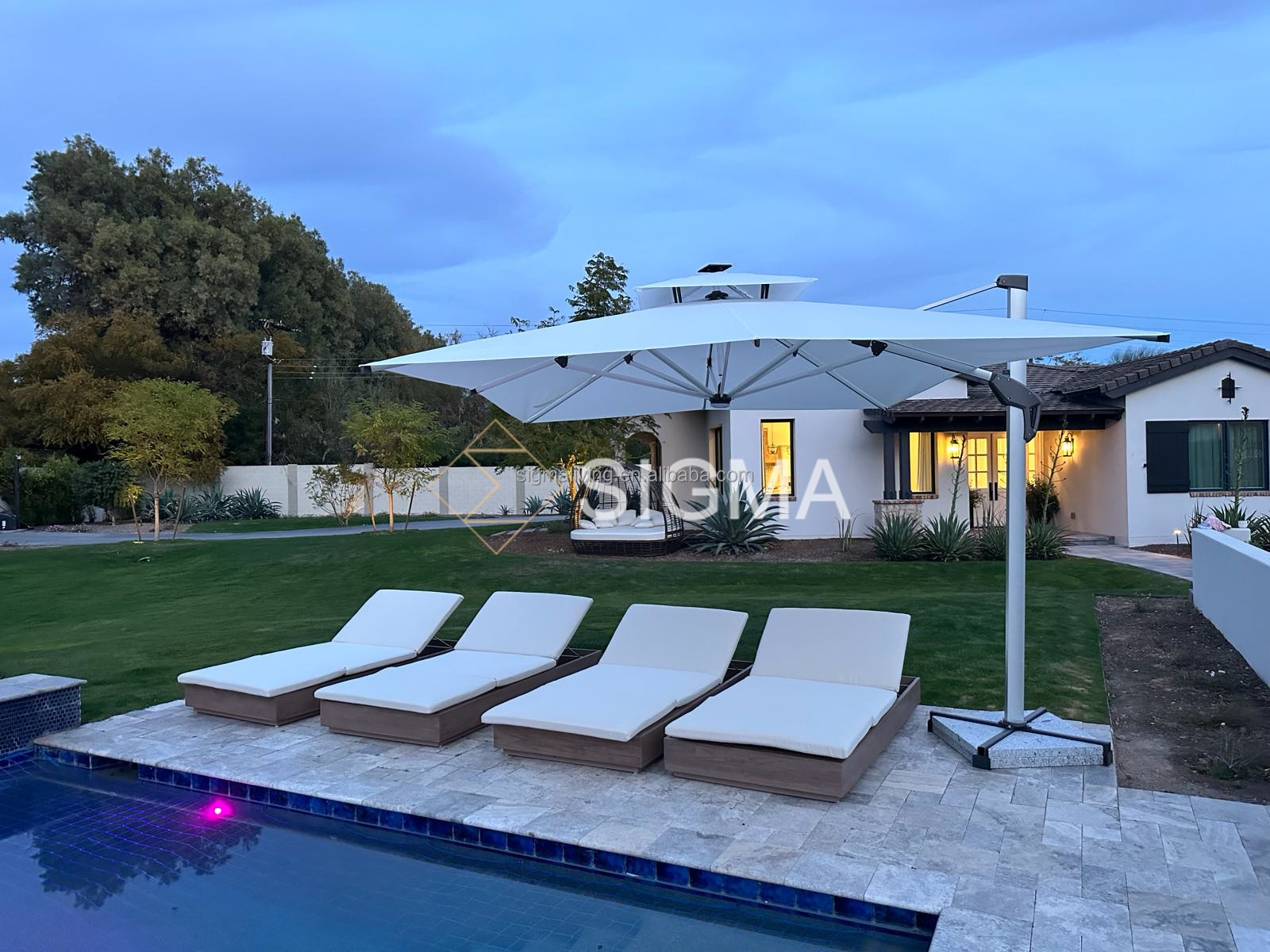 Patio Outdoor Furniture Factory Custom Sunbed Fabric All Weather Waterproof Outdoor Teak Wooden Sun Lounger