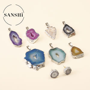 यूरोपीय और अमेरिकी फैशन क्लासिक नए प्राकृतिक क्रिस्टल एगेट पेलेंट चांदी में एज क्रिस्टल होल के साथ - Product Image 2