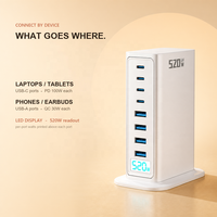 Chargeur GaN 520W, station USB C 8 ports, 4C PD100W + 4A QC30W, écran intelligent, charge rapide pour ordinateur portable, UKCA