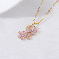 Collier pendentif fleur en zircon coloré en acier inoxydable plaqué or, 4 styles, chaîne à maillons avec breloque florale en cristal, bijoux pour femmes