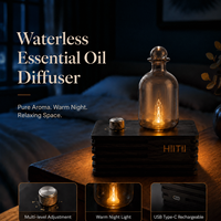 Diffuseur d'huiles essentielles portable rechargeable 30 ml, base en verre et bois, design sans eau, pour voyage, bureau, étude, hôtel, humidificateur