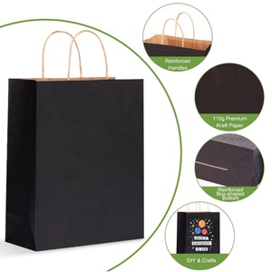 ถุงกระดาษคราฟท์สีดำแบบกำหนดเอง ย่อยสลายได้ พร้อมหูหิ้ว สำหรับบรรจุภัณฑ์อาหาร ของขวัญ ช้อปปิ้ง และซื้อกลับบ้าน มีสินค้าในสต็อก - Product Image 2
