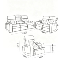 Conjunto de Sofás Reclinables Ergonómicos de Cuero Moderno, 3+2+1 Plazas, con Luces LED USB y Mesa Abatible, para Sala de Estar o Cine en Casa