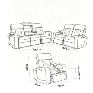 Ensemble de canapés inclinables ergonomiques en cuir moderne 3+2+1 places avec lumières LED USB et table escamotable pour home cinéma et salon - Product Image 6