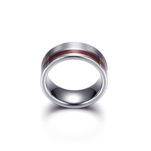 <b>Tungsten</b> Steel Ring 8mm Wood Grain Inlay Geometric Design Unisex Fashion Jewelry - Product Image 5